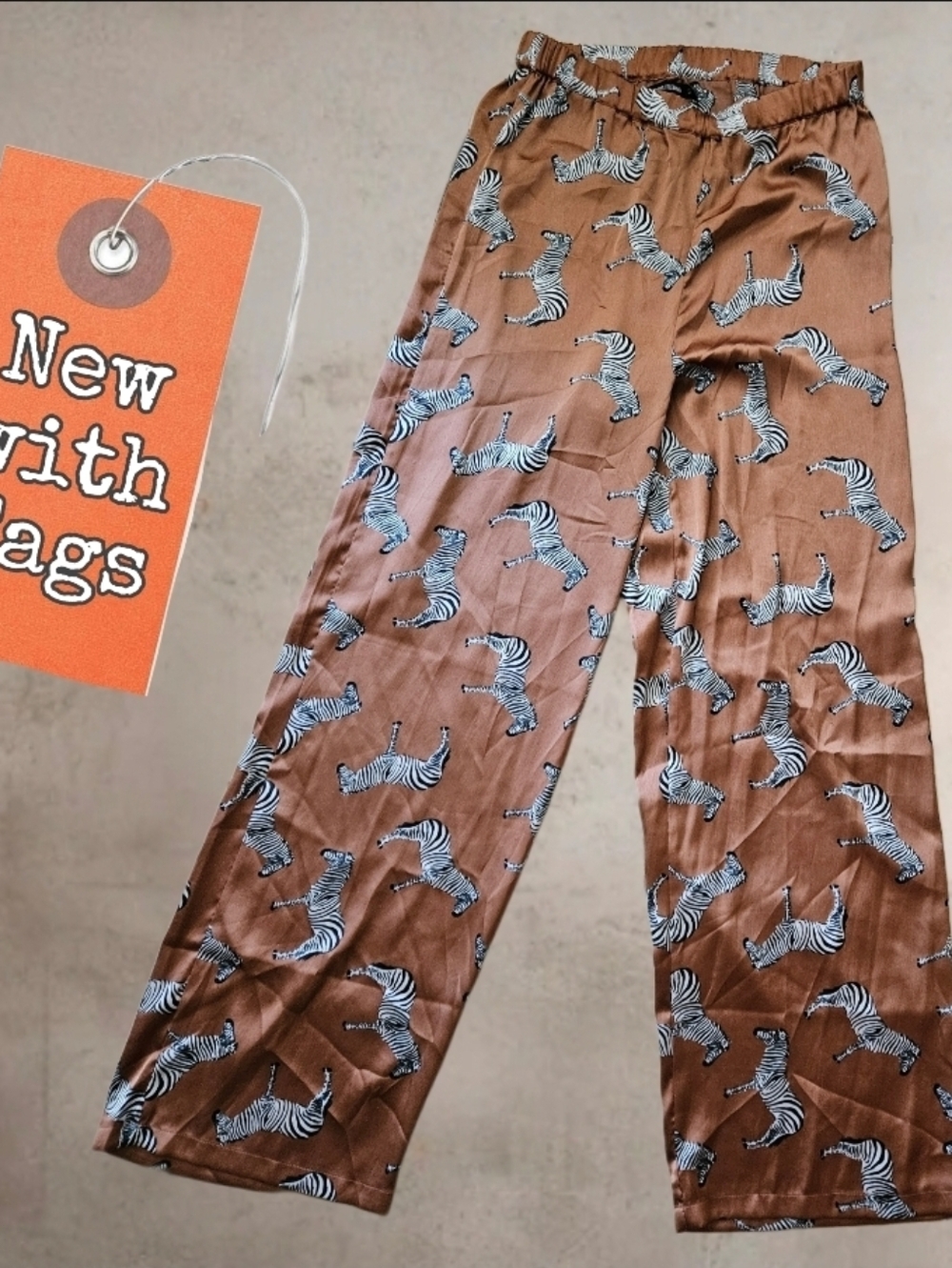 NWT/ Prettylittlething Zebra Print Satin Like Rust Lounge Pants Small